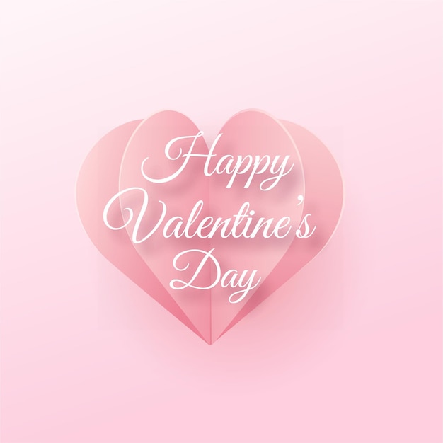 Happy valentine's card with flying pink paper hearts.