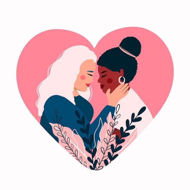 Vector happy valentine's day.14 february.lesbian couple in love. flat vector illustration