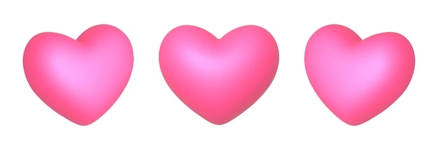 Happy valentine's day 3d vector design elementen drie helder roze harten op een witte achtergrond