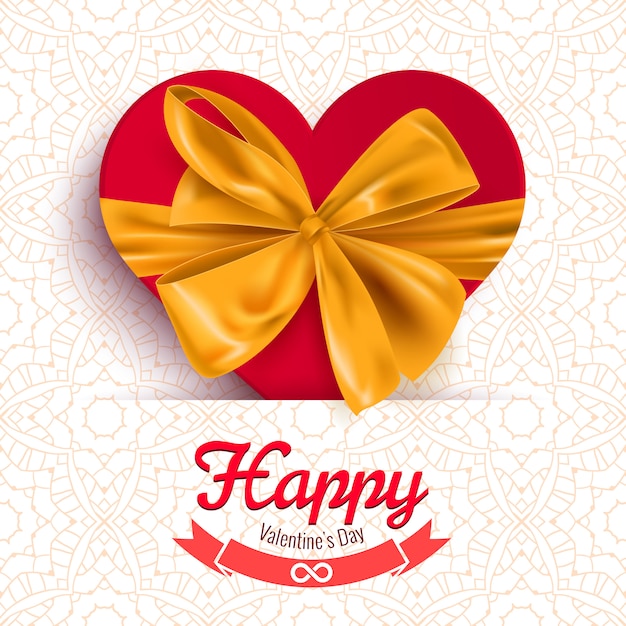 Vector happy valentine's day ansichtkaart met hart en decoratieve strik