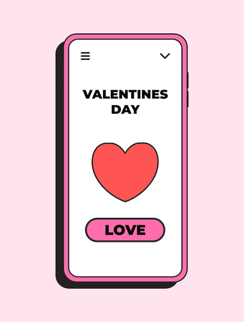 Concetto di app happy valentine's day be my valentine online dating icona romantica carina nello smartphone concetto di illustrazione vettoriale