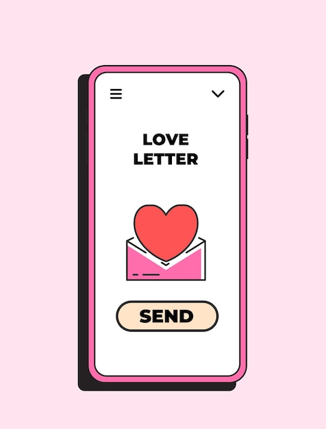 幸せなバレンタインデーのアプリのコンセプト私のバレンタイン オンライン デート スマート フォンでかわいいロマンチックなアイコン ベクトル イラスト コンセプト