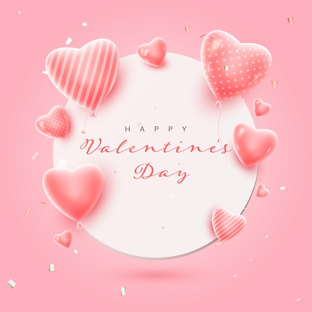 Happy valentine's day background with 3d decorative pink hearts