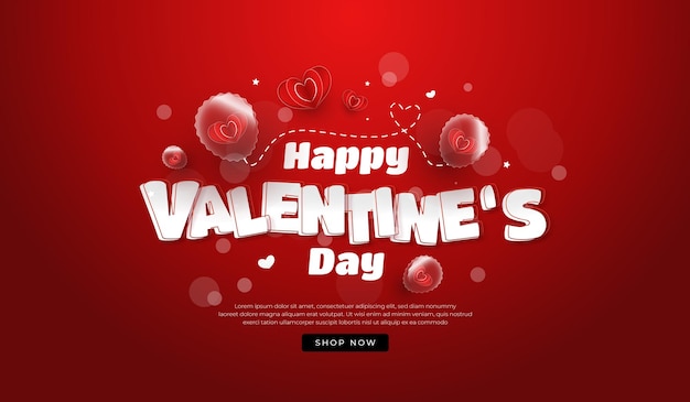 Happy valentine's day background with 3d red love balloon