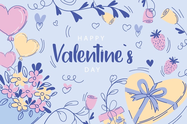 Buon san valentino sfondo con icone piane illustrazione vettoriale