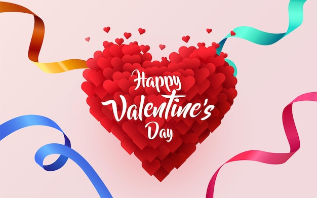 Happy Valentine's Day Background with Flying Hearts Balloons. Vector illustration