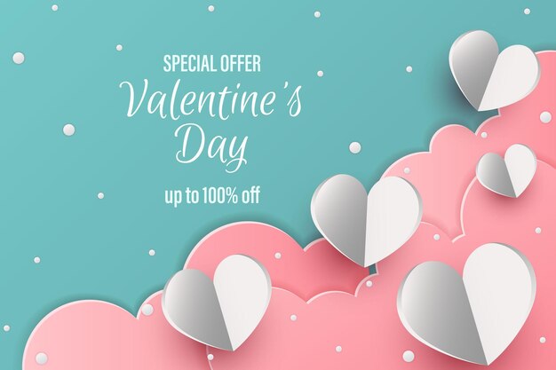 happy valentine's day background with paper cut style