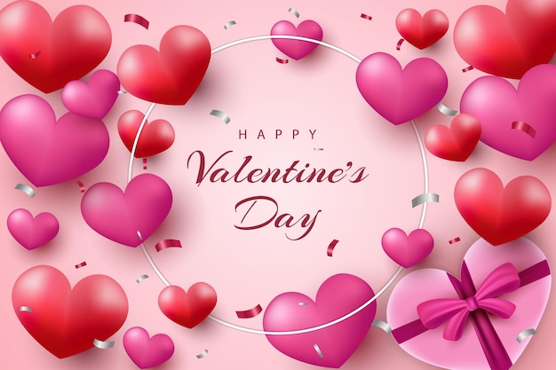 Happy valentine's day background with realistic heart and element