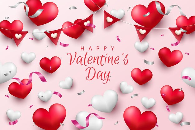 Happy valentine's day background with realistic heart and element