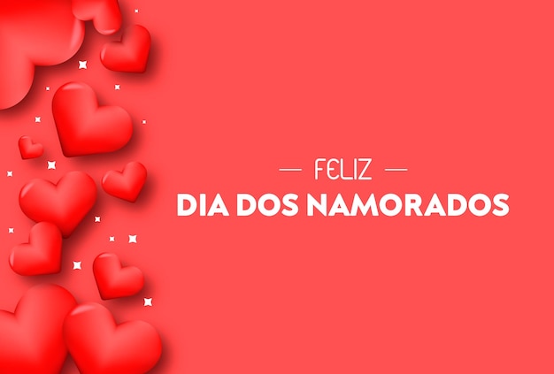 赤い心と幸せなバレンタインデーの背景プレミアムベクトルブラジル