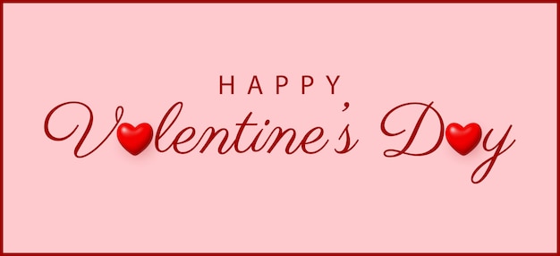 Happy Valentine's Day banner 3d rode harten en letters op roze achtergrond