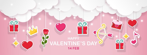 Happy valentine's day  banner background in paper-style