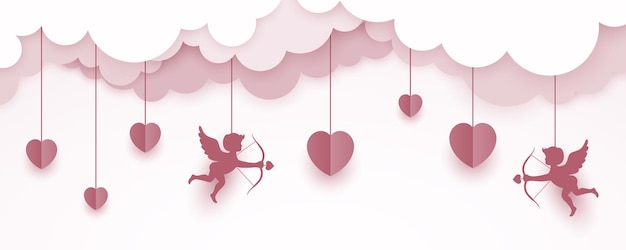 Happy valentine's day banner in papieren kunststijl
