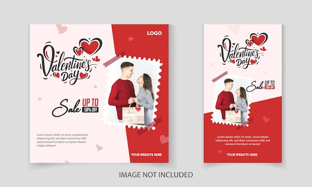 Happy valentine s day banner template Set for special discount sale offer typography for online shop