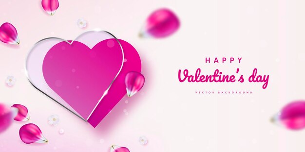 Happy valentine's day banner with the decor of pink tulip petals