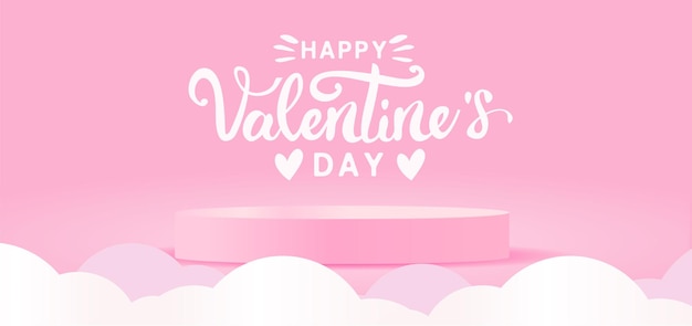 Happy valentine's day banner with pink podium