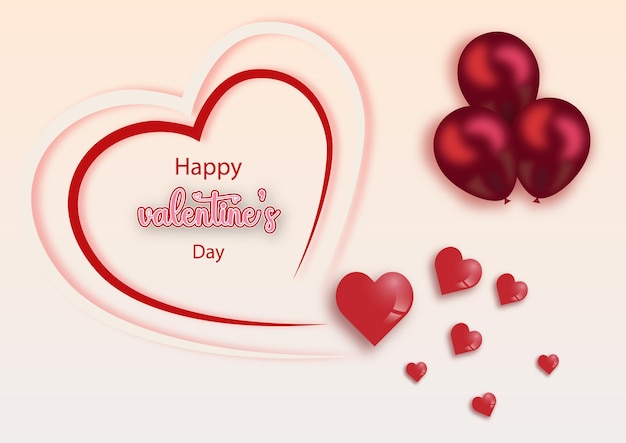 Happy valentine's day banner with realistic hearts and balloon
