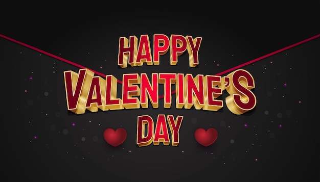 Vector happy valentine's day belettering met rode en gouden tekst op donkere achtergrond