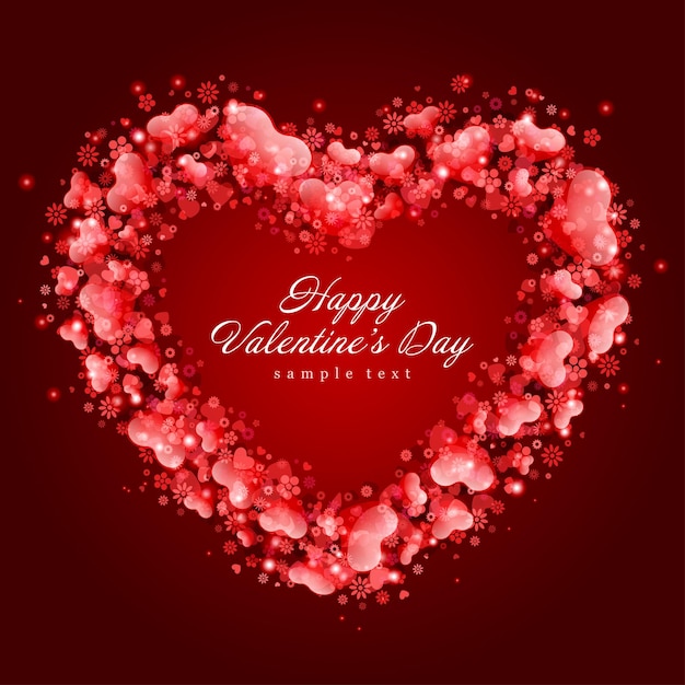 幸せなバレンタインデーのカードのデザインと心からの赤いフレーム