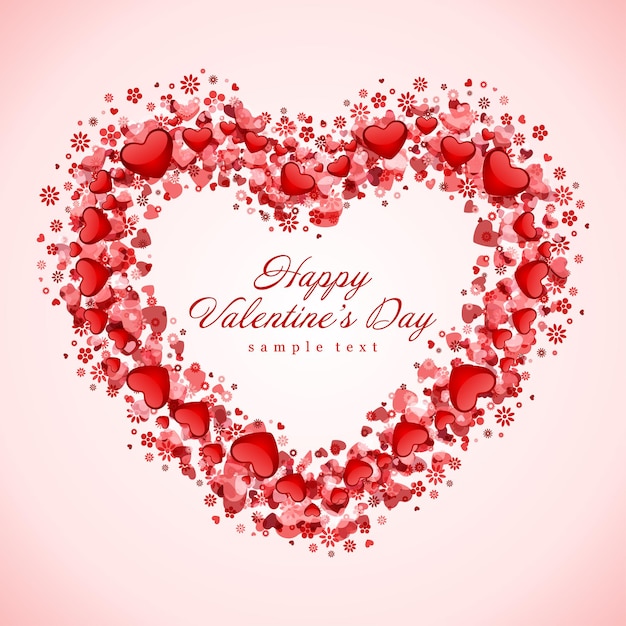 Дизайн карты с днем святого валентина и красная рамка из сердец
