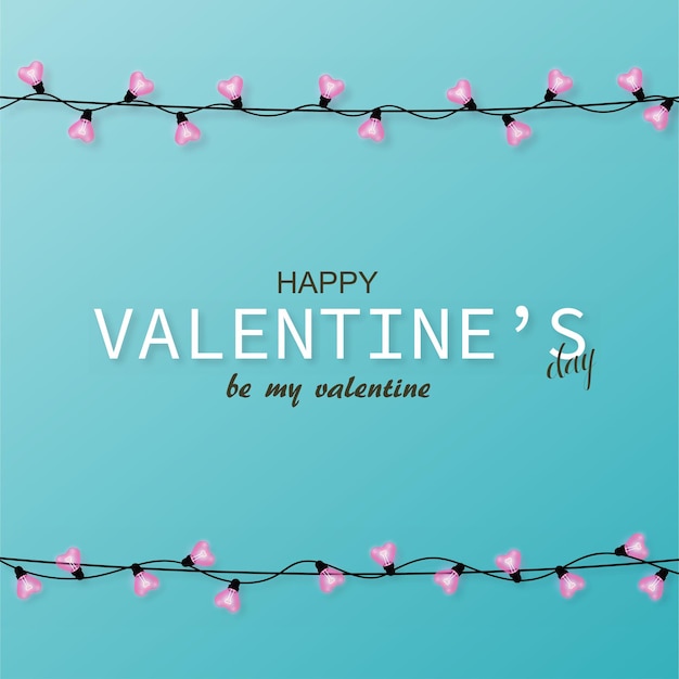 Happy valentine's day card met roze hartvormige gloeilampen. vector illustratie.