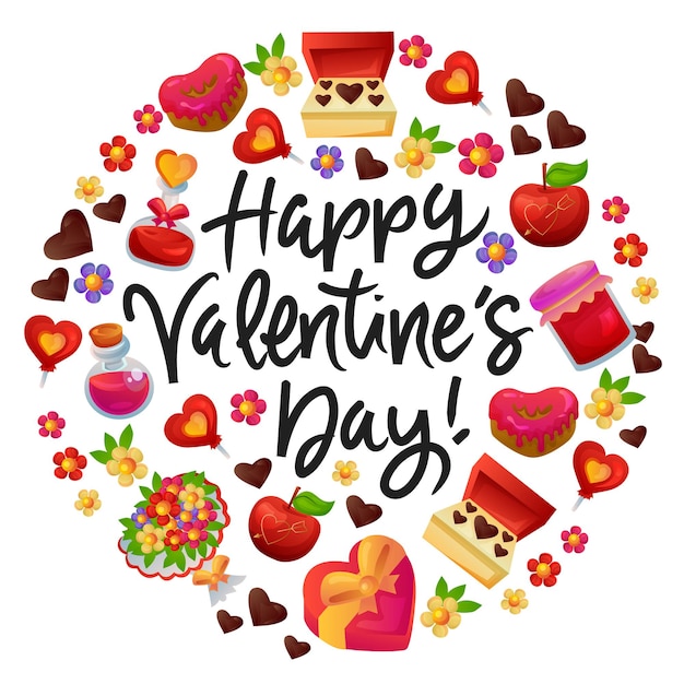 Vector happy valentine's day card round arrangement