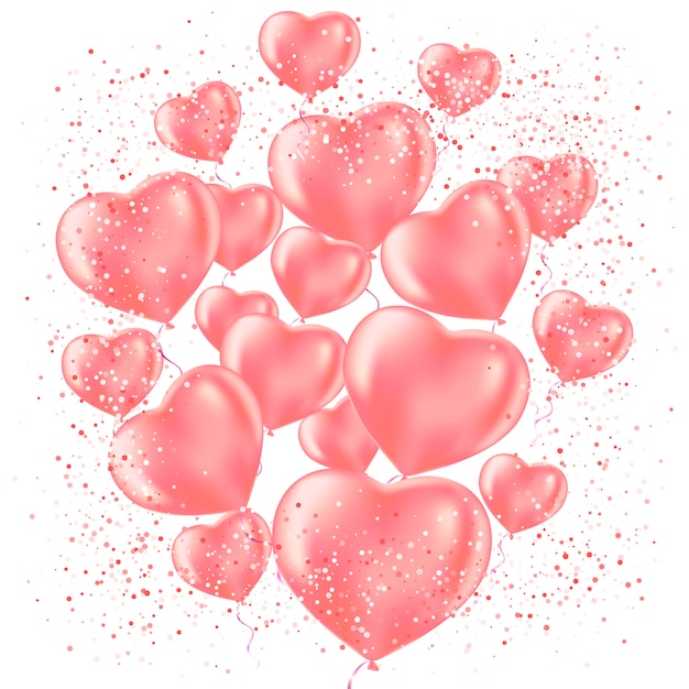 Vector happy valentine's day celebration. heart balloon and confetti