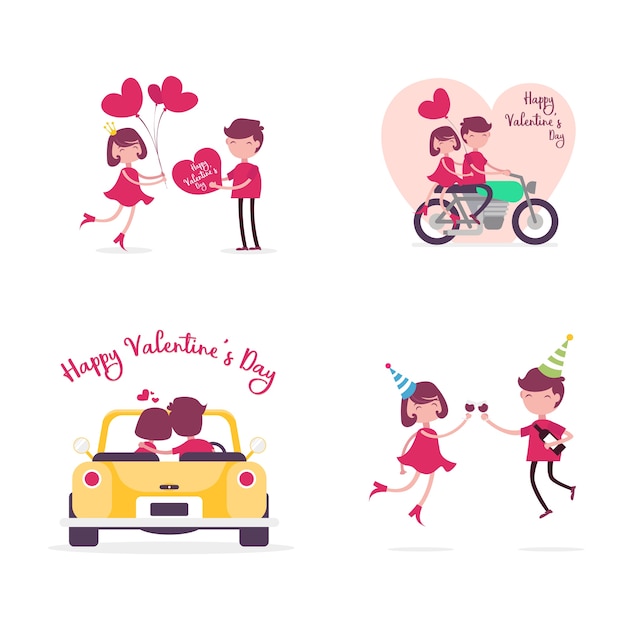 Happy valentine's day character 4 set