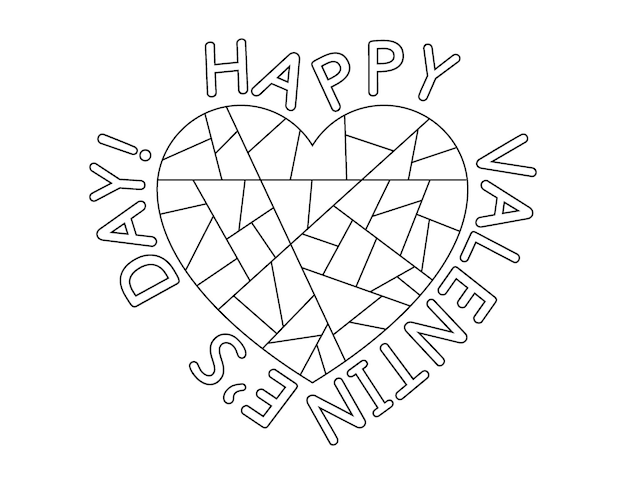 Happy Valentine's Day coloring page for kids. Heart coloring greeting card