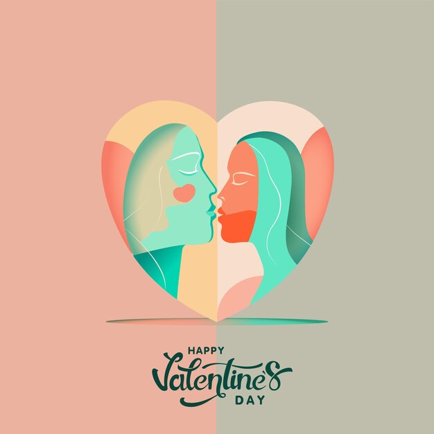 Happy Valentine's Day Concept Abstract Romantisch Paar Karakter Zoenen Binnen Hart Vorm Op Pastel Roze En Grijze Achtergrond
