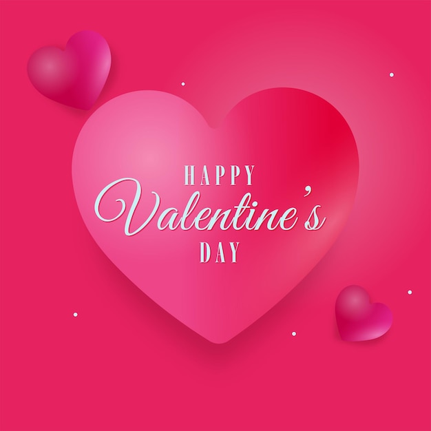 Happy valentine's day concept with glossy hearts on pink background.