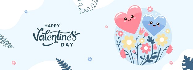 Happy Valentine's Day Concept With Smiley Heart Shapes Floral On Light Turquoise And White Background