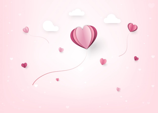 Happy Valentine's Day decoratie met harten en wolken papier gesneden stijl