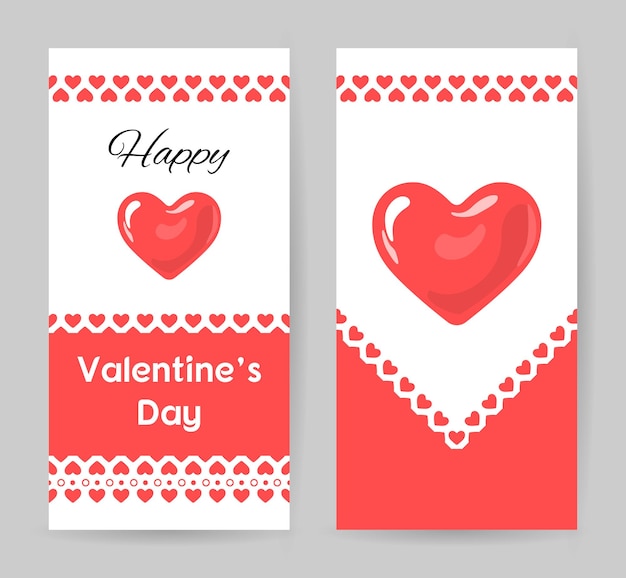 Happy Valentine's Day flyers with red heart in flat design