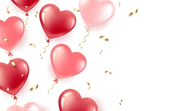 Happy valentine's day. gel balloons-hearts red and pink, ash confetti.