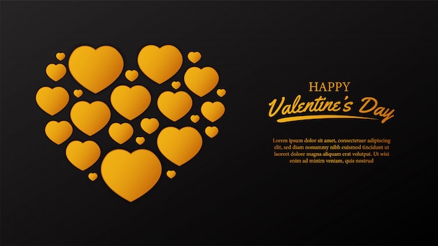 Vector happy valentine's day golden hearth