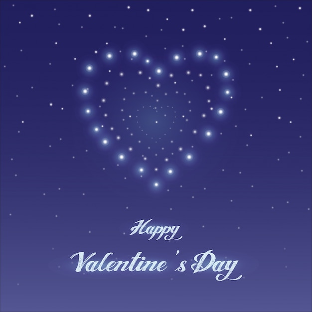 Progettazione felice della cartolina d'auguri di san valentino, cielo notturno con l'illustrazione di vettore del cuore della stella