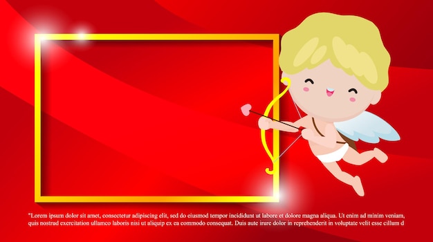 Happy valentine's day greeting card with cute cupid character, love holidays flat cartoon style