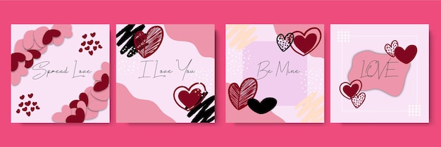 Vector happy valentine's day greeting cards. trendy abstract square art templates. suitable for social media posts, mobile apps, banners design and web/internet ads.