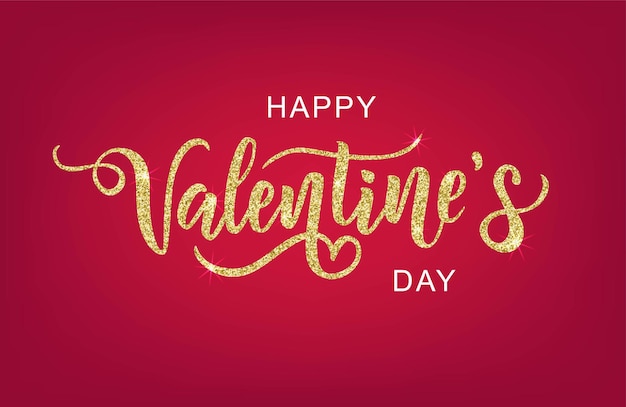 Vector happy valentine's day hand belettering op rode achtergrond.