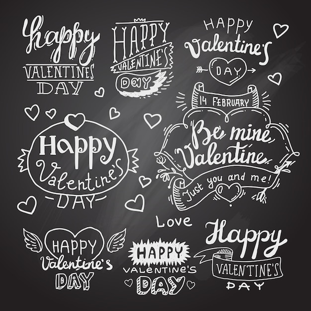 Happy Valentine's Day Hand belettering typografische achtergrond op Blackboard