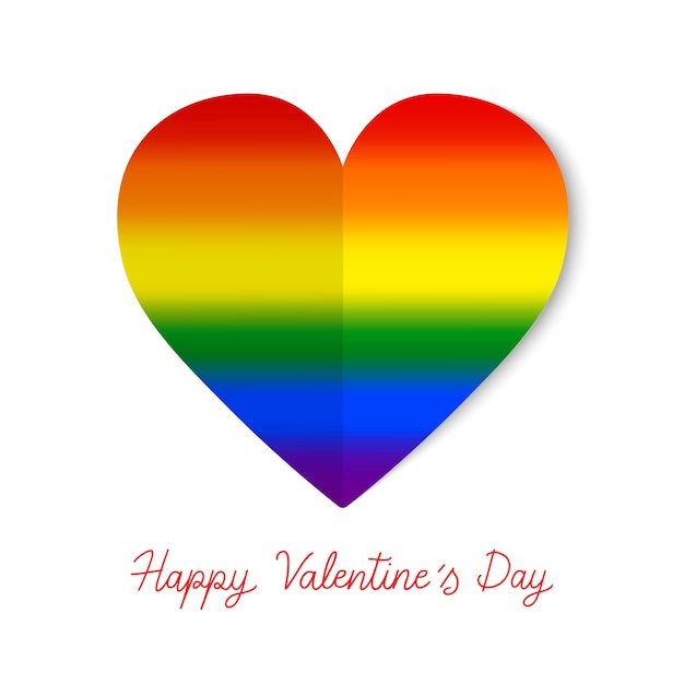 Happy valentine's day handschrift met regenboog lgbt-vlag op hartpictogram. origami-stijl.