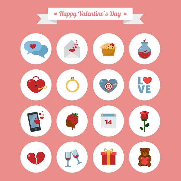 Happy Valentine's Day Icons Set