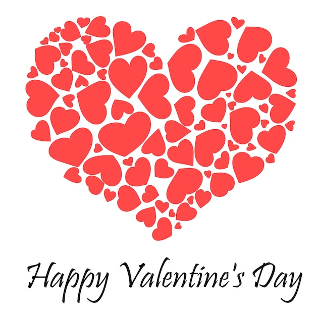 Happy Valentine's Day kaart met hand tekenen groot hart van kleine harten. Vector illustratie.