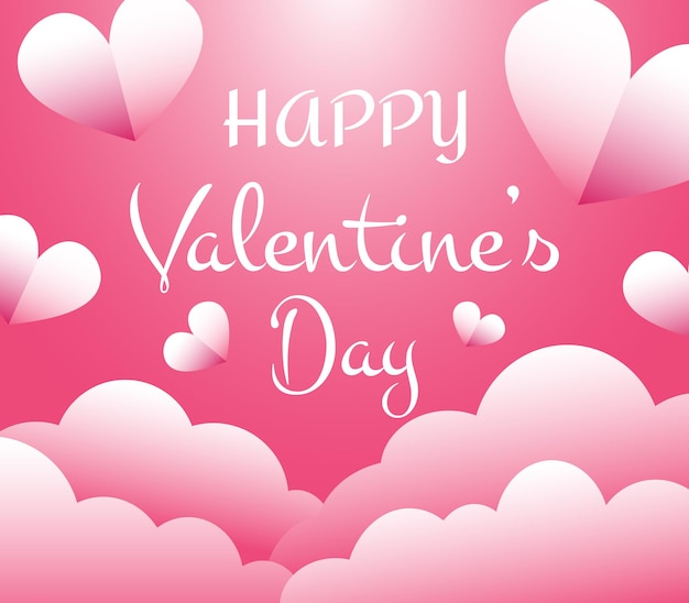 С Днем Святого Валентина надпись поздравительная открытка плакат романтическая иллюстрация форма сердца любовь романтика розовый белый современная каллиграфия