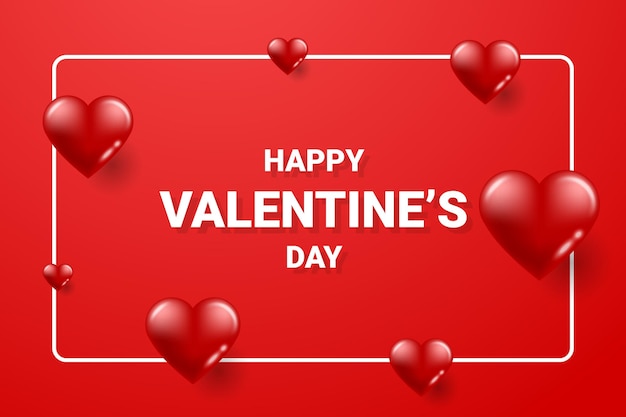 Happy Valentine's Day Lettering Text Background With Red Heart And Frame. Decoration. Vector