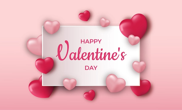 Happy valentine's day lettering on white card decorated with love balloons