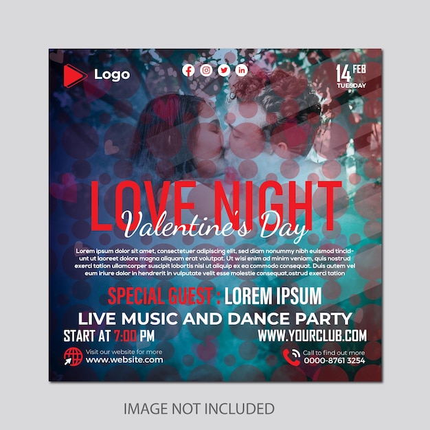 Vector happy valentine's day love party instagram or social media banner poster template