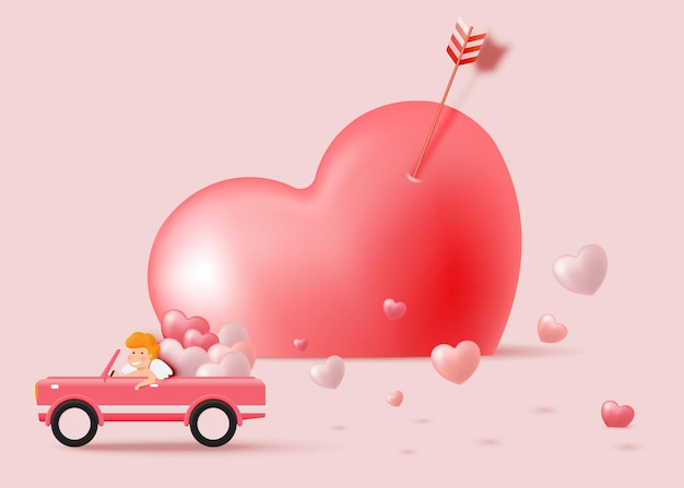 Happy Valentine's day met schattige cupido en stijl illustratie