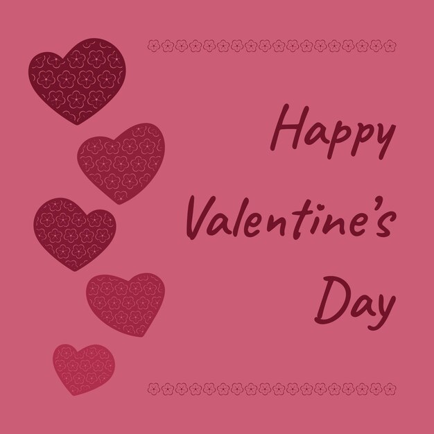 С Днем святого Валентина монохромная открытка с сердечками с цветочным узором